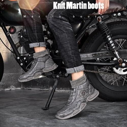 Autumn All-match Casual Leather Shoes High-top Mens Shoes Martin Boots Mens Winter British Middle-top Socks Trendy Shoes