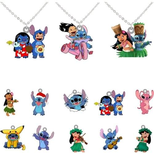 Disney Star Baby Pendant Necklace Hawaiian Girl Lilo And Outer Space Creature Stitch Play Necklace Acrylic Necklace