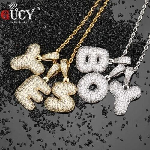 GUCY A-Z Name Bubble Letters Necklaces & Pendant Charm For Men Women Gold Silver Color Cubic Zircon Hip Hop Jewelry Gifts