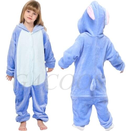 Kigurumi Stitch Pajamas Kids Baby Boys Wolf Panda Lion Onesie Winter Flannel Infant Girls Unicorn Sleepwear Childrens Homewear