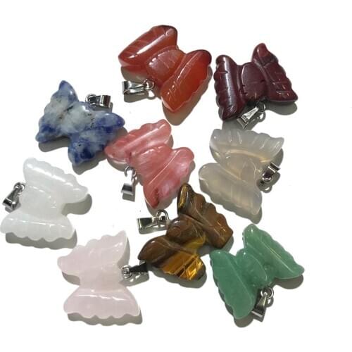 Natural Agates Pendant Butterfly-Shaped Semi-Precious Stone Pendants to Making DIY Jewelry Necklace Size 20x20mm