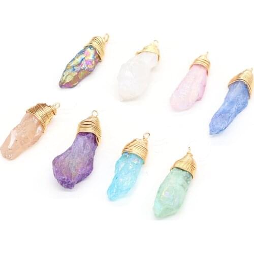 Natural Crystal Stone Pendants Irregular Raw Quartzs Stone Charms Copper Wire Wrapped for Jewelry Making Necklace Bracelet Gift