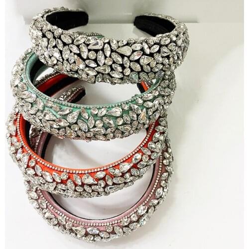 Baroque Retro Floral Rhinestones Headband Ladys Pearl Crystal Headband for Girls Barlot Style Headpiece Wedding Hair Accessorie