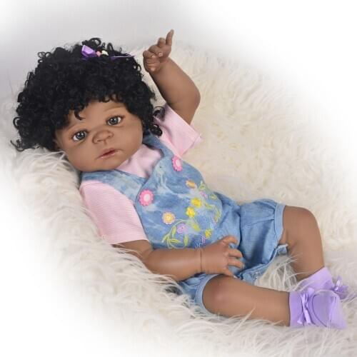 Reborn23inch Baby Doll Toys FULL silicone black skin bathe Toddler Girl Babies Doll High Quality Birthday Gift Play House Toy