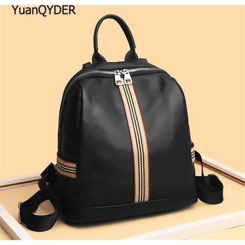 2021 Double Zipper Designer Women‘s Backpack Quality PU Leather Women Student School Bags Panelled Design Ladies Travel Backpack