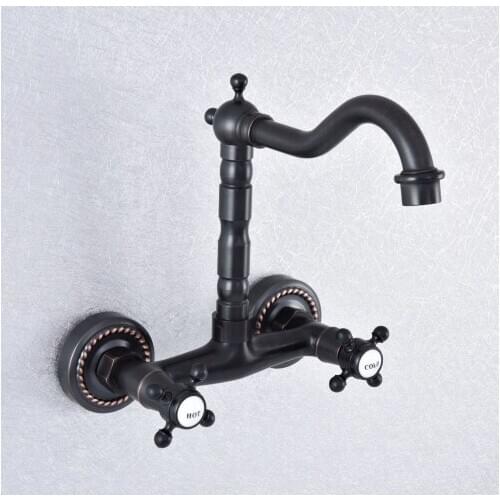 Bathroom Faucet Oil Rubbed Bronze Kitchen Mixer Tap Faucet Wall Mounted Dual Handle Hot And Cold Taps Nsf742