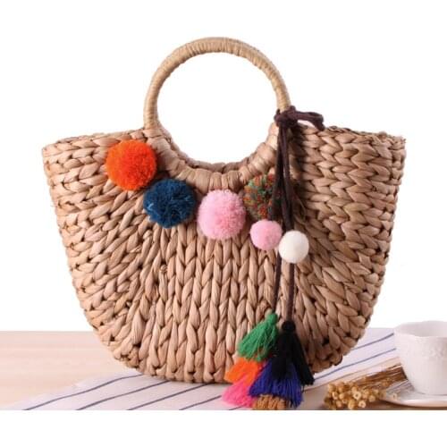 Bohemian tassel rattan women handbags woven straw bag large capacity tote summer beach bali bag lady wicker basket purses 2021
