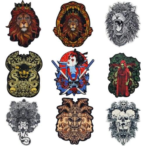 Embroidery big printed lion tiger patch,crown lions jeans badges,printing skull appliques elephant patches for clothing