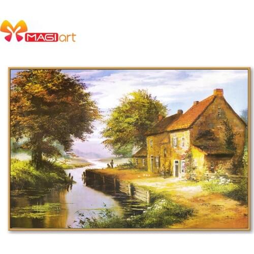 Cross stitch kits Embroidery needlework sets 11CT water soluble canvas patterns 14C landscapeEuropean farmhouse -NCMS115