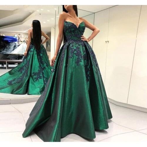 Emerlad Green Glitter Prom Dress 2021 A Line Strapless Appliques Evening Formal Party Gowns robes de soirée