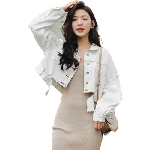 Fashion Denim Jacket Jeans Jackets Women 2020 New Spring Autumn Short Coat Long Sleeve Single-breasted Casual Outwear Tops K419