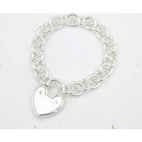 Ladies S925 Sterling Silver Classic Fashion Heart Lock Love Letter Silver Bracelet Couple Jewelry Jewelry Holiday Gift