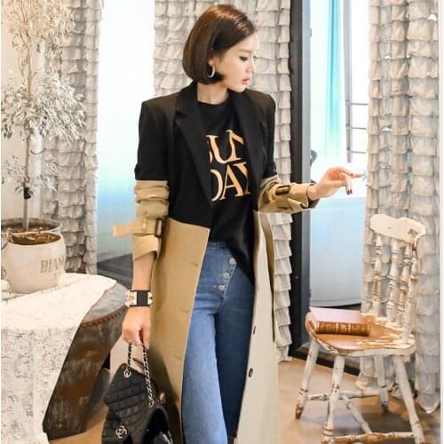 High Quality 2019 Fall Elegant OL Outwear Fashion Brief Patchwork Womens Windbreaker Single-breasted Long Sleeve Trench Coat