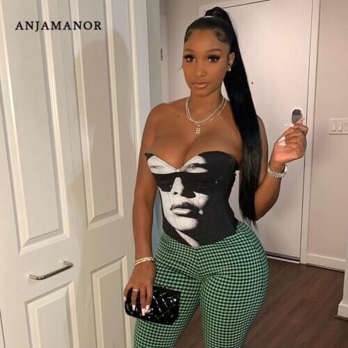 ANJAMANOR Sexy Printed Crop Top Aesthethic Vintage Bustier Corset Top Cyber Y2k Womens T Shirt Tube Tops Summer 2021 D85-AI10