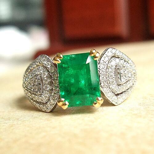 Accent Luxury Fine Gold Jewelry For Women Solid 18K White Gold 1.2ctw Colombian Moissanite Green Emerald Ring Engagement Ring