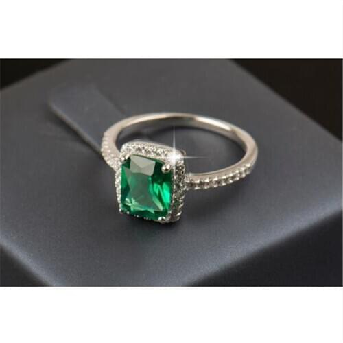 Real s925 Sterling Silver Wedding Rings for Women Princess-cut 5a CZ Green gemstone Ring Engagement Simulated Platinum Jewelry