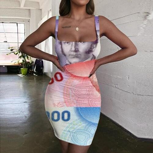 Giyu Brand Money Dresses Women Harajuku Bodycon Dress Chile Halter Sleeveless Colorful Vestido Sexy Vintage 3d Print