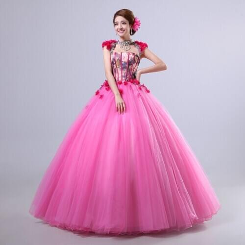 100%real carnival printing flowe pink court medieval dress renaissance Gown queen Victorian /Marie/ Belle Ball/ball gown