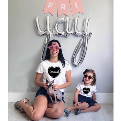 1pcs Mommy and Me Feminist Shirts Clothes Mother Daughter Family T Shirt Matching Outfits Look Mum Baby Dresses Clothing