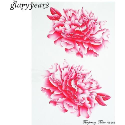 1 Piece Colorful Tattoo Sticker Pink Peony Flowers Design for Female Arm Back Body Art Temporary Tattoo Sticker Waterproof HB668