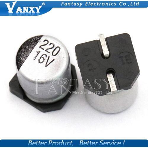 10PCS Electrolytic capacitor 16v220uf 6.3*7.7mm SMD aluminum electrolytic capacitor 220uf 16v
