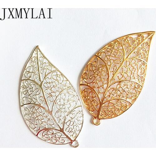 10 PCS 31mm*56mm Leaf Fashion Metal Alloy KC Gold/Silver Color Leaves Pendant Charm Hair Accessories For Jewelry Making