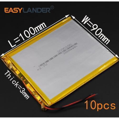 10pcs/Lot 3.7V 3000mAh Rechargeable li Polymer Li-ion Battery For 7 inch 9 inch 12 inch tablet PC DVD Power bank E-book 3090100