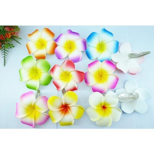 20 mixed color Foam Hawaiian Plumeria flower Frangipani Flower bridal hair clip 8cm