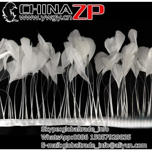 4-6 Inch Wholesale in CHINAZP Factory 10yards/lot Top Quality White Stripped Rooster Coque Tail Feathers Trim