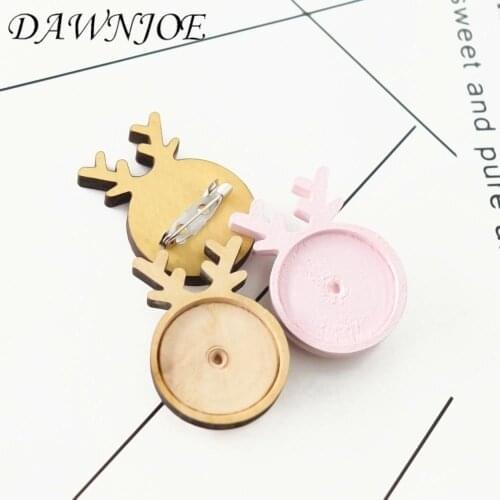 5/10pcs 25mm wood Deer Brooch Clip Cabochon Base Safety Pins Brooch Cabochon Settings Blank Base DIY Jewelry Making Supplies