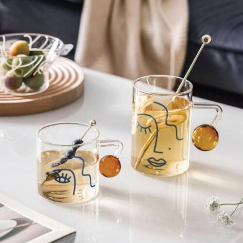 Coffee mugs Glass drinkware Round Glass Cup Hot Milk Cup Household Heat-resistant Drinking Cups Milk Coffee Mousse Cup