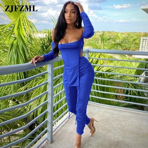 Asymmetrical Shape Two Piece Outfit Women Off Shoulder Long Sleeve Irregular Top+draped Pencil Legging High Stretchy Tracksuit