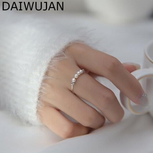 DAIWUJAN Temperament Mini Natural Freshwater Pearl Ring For Women Real 925 Sterling Silver Beads Open Rings Accessories 2021 New