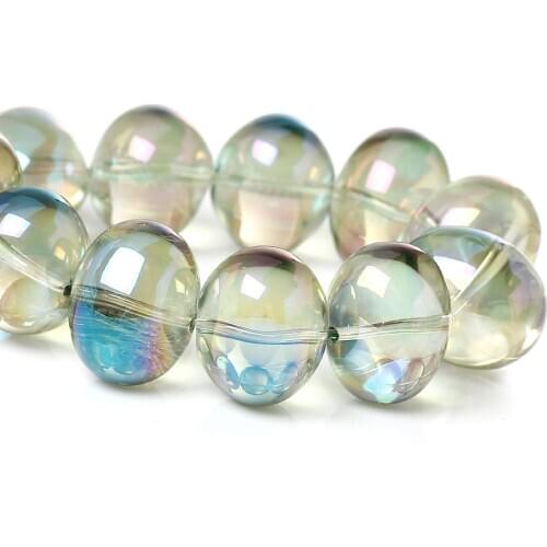 DoreenBeads Oval Chartreuse Glass Loose Beads AB Rainbow Color Aurora Borealis Plated Transparent About 16mm x 13mm, 10 PCs