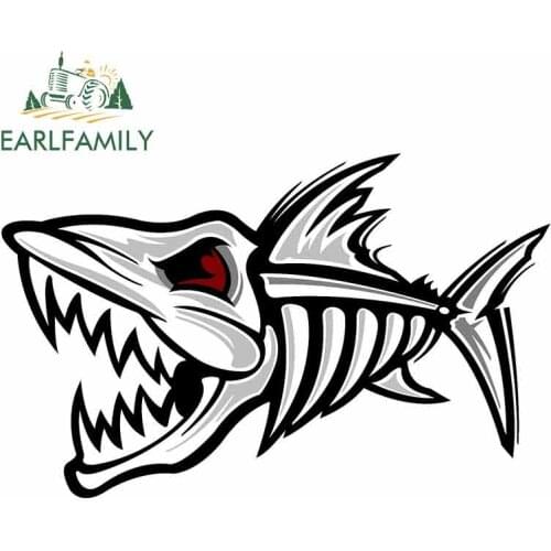 EARLFAMILY 13cm x 8.1cm for SKELETON FISH Bonefish Anime Car Stickers Vinyl JDM Bumper Trunk Truck Graphics Windshield Bumper
