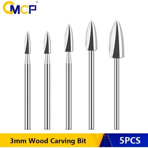 CMCP Milling Cutter 5pcs 3mm Shank Wood Carving Bit Steel Engraving Bit for Furniture Antique Carving Woodworking Drill Tools