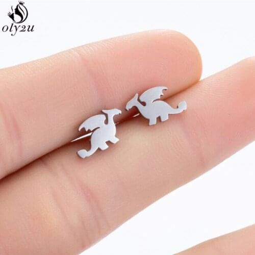 Oly2u Gothic Earings Jewelry Cartoon Dinosaur with wings Ear Cuff Earrings for Women Kids orecchini Small Dragon Earring bijoux