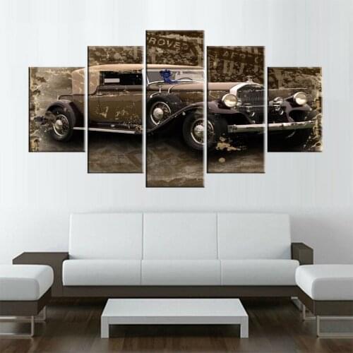 Canvas Home Decor 5 Panel Classic Car Still Life Retro Nostalgic Modern Frames For Paintings Art Wall Printed Modular Picture