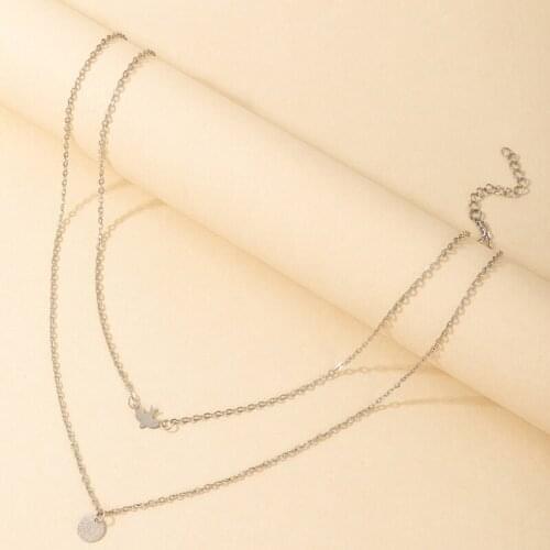 HuangTang Minimalism Bird Pendant Necklace for Women Trendy Silver Color Wafer Clavicle Chain Jewelry Party Gift 5295 Collar