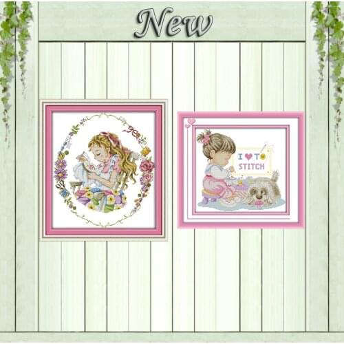 Lovely girl flowers painting counted printed on canvas DMC 11CT 14CT I love Cross Stitch kits needlework Sets embroidery Chinese
