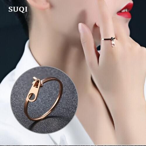 SUQI fashion Top Quality Zircon Wedding engrave name stainless steel material Gold Steel color Ring Never Fade Jewelry