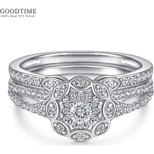 Luxury Women Ring Set Pure 925 Sterling Silver Flower Zircon Engagement Ring Jewelry Accessories For Bride Wedding Party