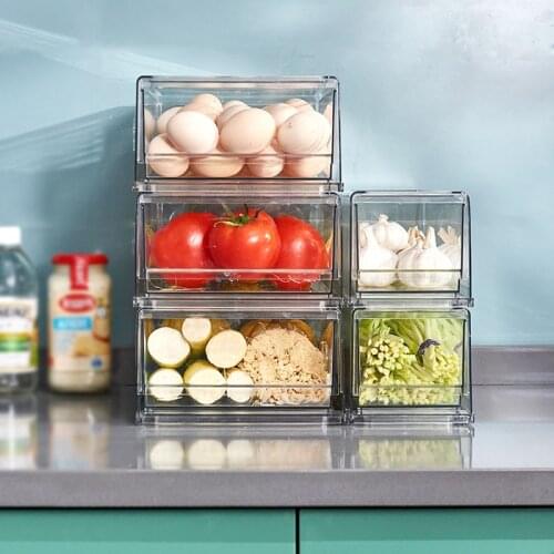 Food Storage Box Refrigerator Fresh-keeping Box Storage Organizer Kitchen Supplies Fruit and Vegetable Pull-out Transparent Box