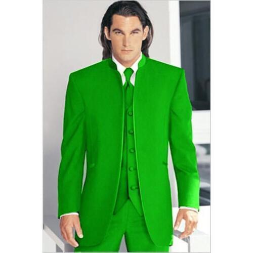 Custom Made to Measure Tailored mens BESPOKE suit, Green Madarin Collar grooms men tuxedos (Jacket+Pants+Vest)14012305