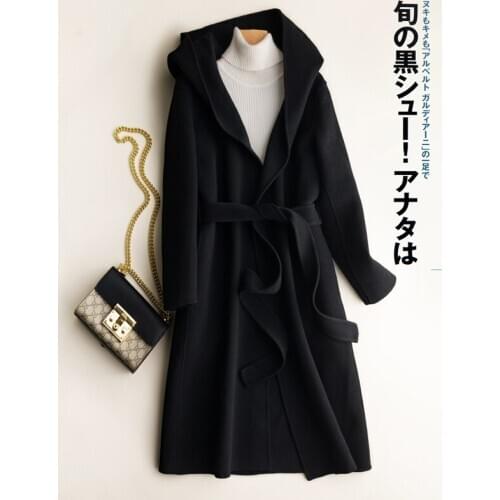 Double Side 100% Wool Coat Female 2020 Autumn Winter Jacket Hooded Woolen Coats and Jackets Women MY3668