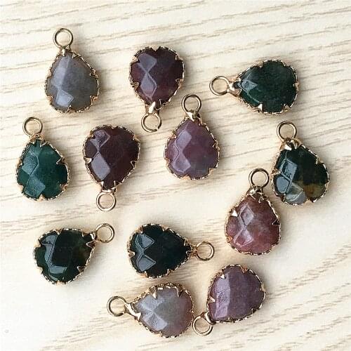 Hot!! Gazelle Gold Natural Stone Pendants Indian Agates Bulk Bracelet Necklace Connector For Fashion Jewelry Earring Making12PCS