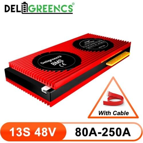 Deligreen 13S 80A 100A 120A 150A 200A 250A 48V PCM/PCB/BMS for Li-PO LiNCM battery pack 18650 Lithion Ion Battery Pack