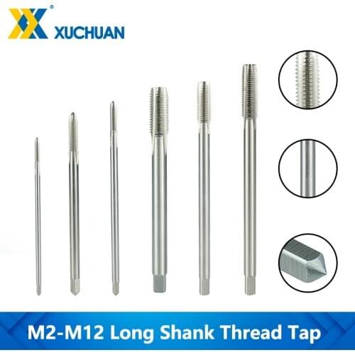 Thread Tap Long Shank M2-M12 Metric HSS Spiral Flute Taps 90-150 Long For Metalworking Tools Thread Tap Drill