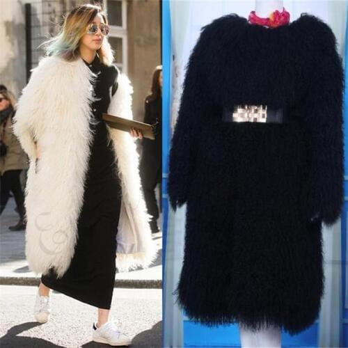 Milan 2019 Whole Mongolia Sheep Fur Coats For Womens 100CM Long Famous Genuine Lamb Fur Jacket Wam Sheep Fur Coat abrigos mujer