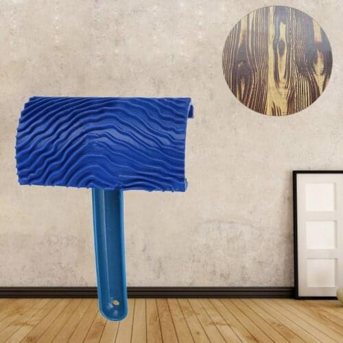 Multifunctional Wood Grain Wall Decorative Paint Roller Brush Blue Handle Tool